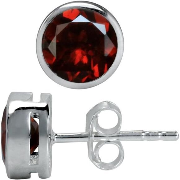 6MM Round Shape Bazel Set Birthstone Gemstone 925 Sterling Silver Stud - Picture 1 of 4